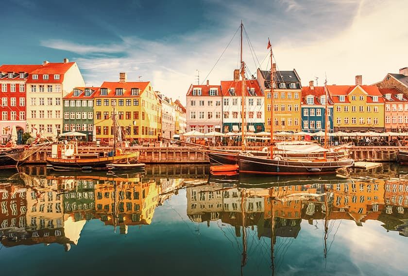 Copenhagen (CPH) View of Nyhavn waterfront, canal and entertainment district in Copenhagen